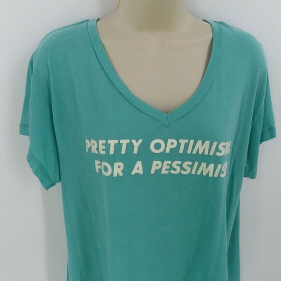 Wildfox Womens Medium Pretty Optimistic for a Pessimist Teal Green Tee Shirt Top - Picture 2 of 9